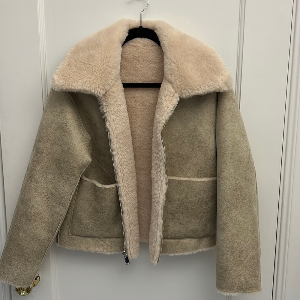 Mango Suede Faux Fur Jacket
